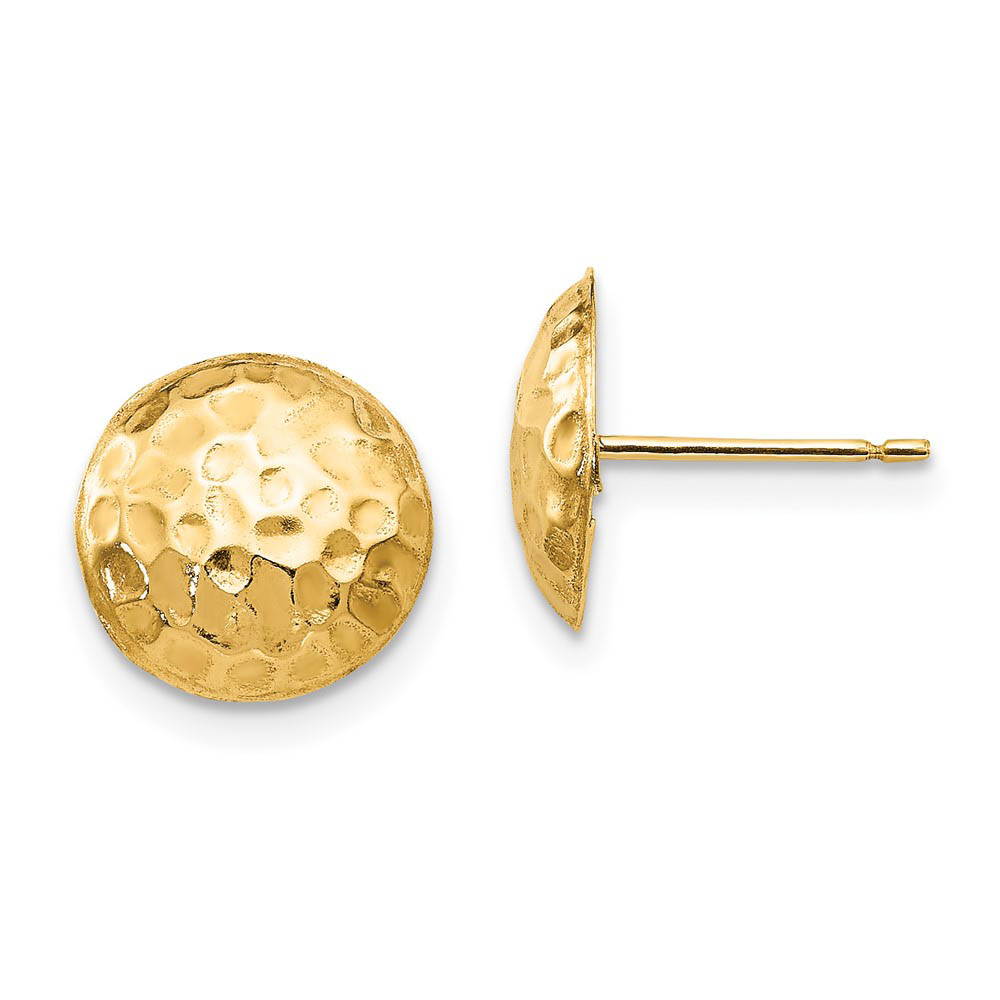 9mm Hammered Puffed Round Post Earrings in 14k Yellow Gold