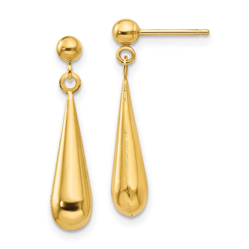 3-D Teardrop Dangle Post Earrings in 14k Yellow Gold