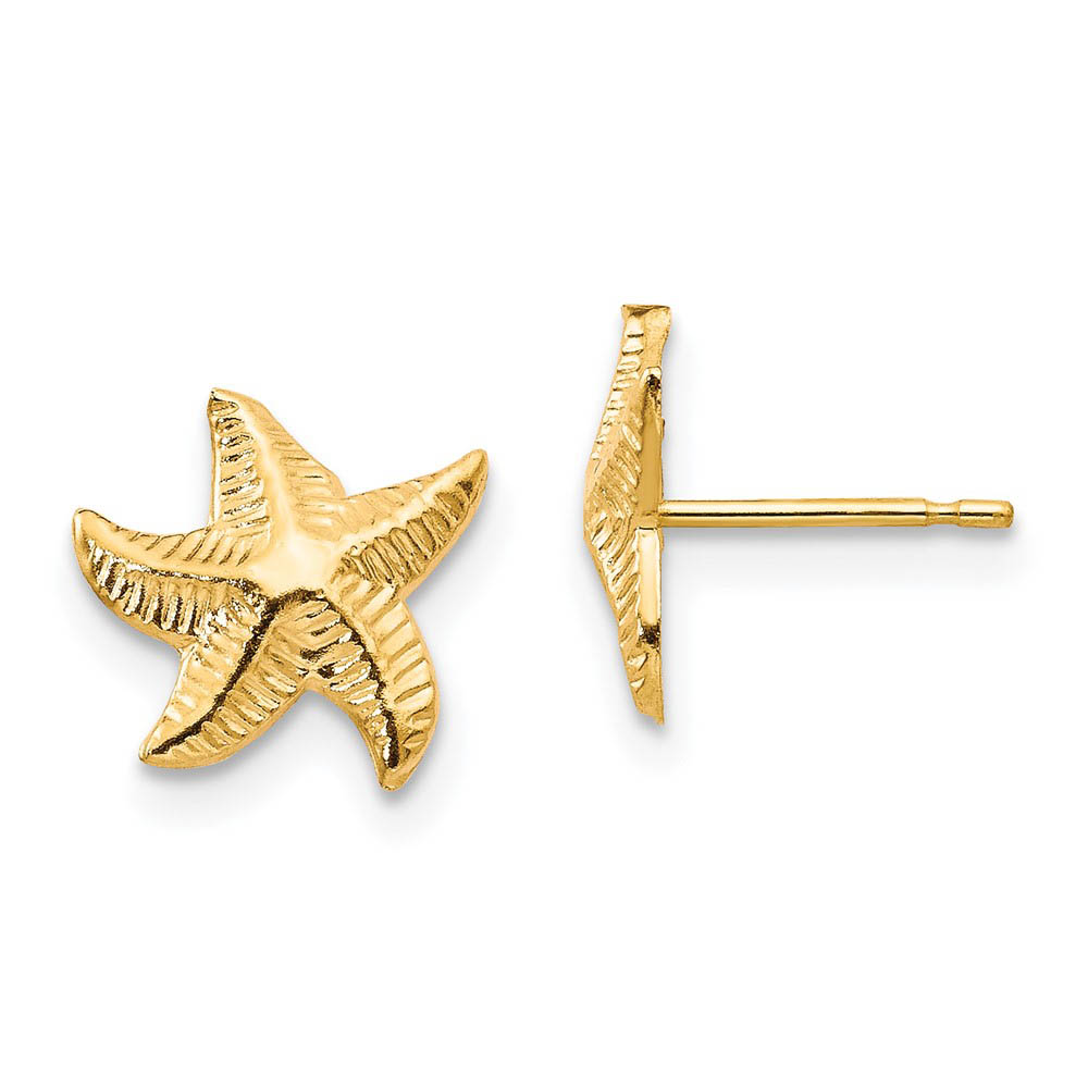 Kids 9mm 14k Yellow Gold Textured Starfish Post Earrings