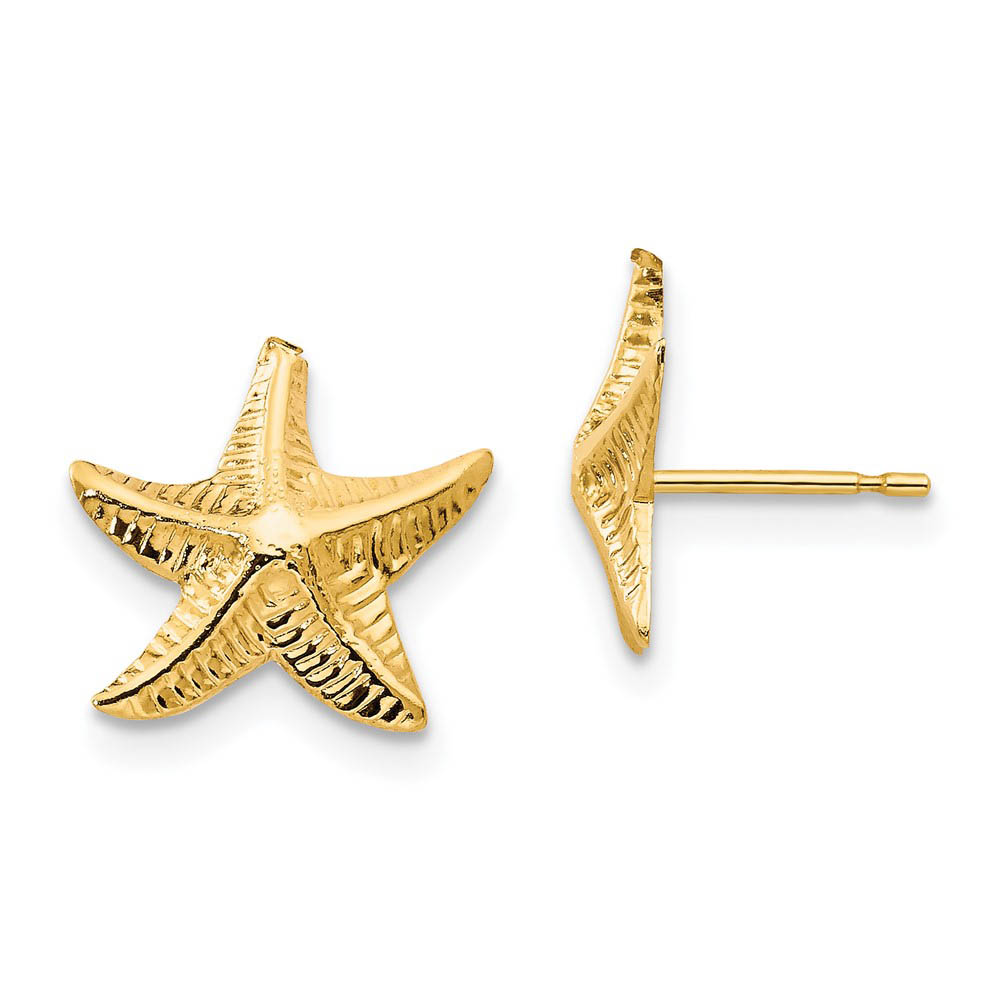 14k Yellow Gold 11mm Textured Starfish Post Earrings