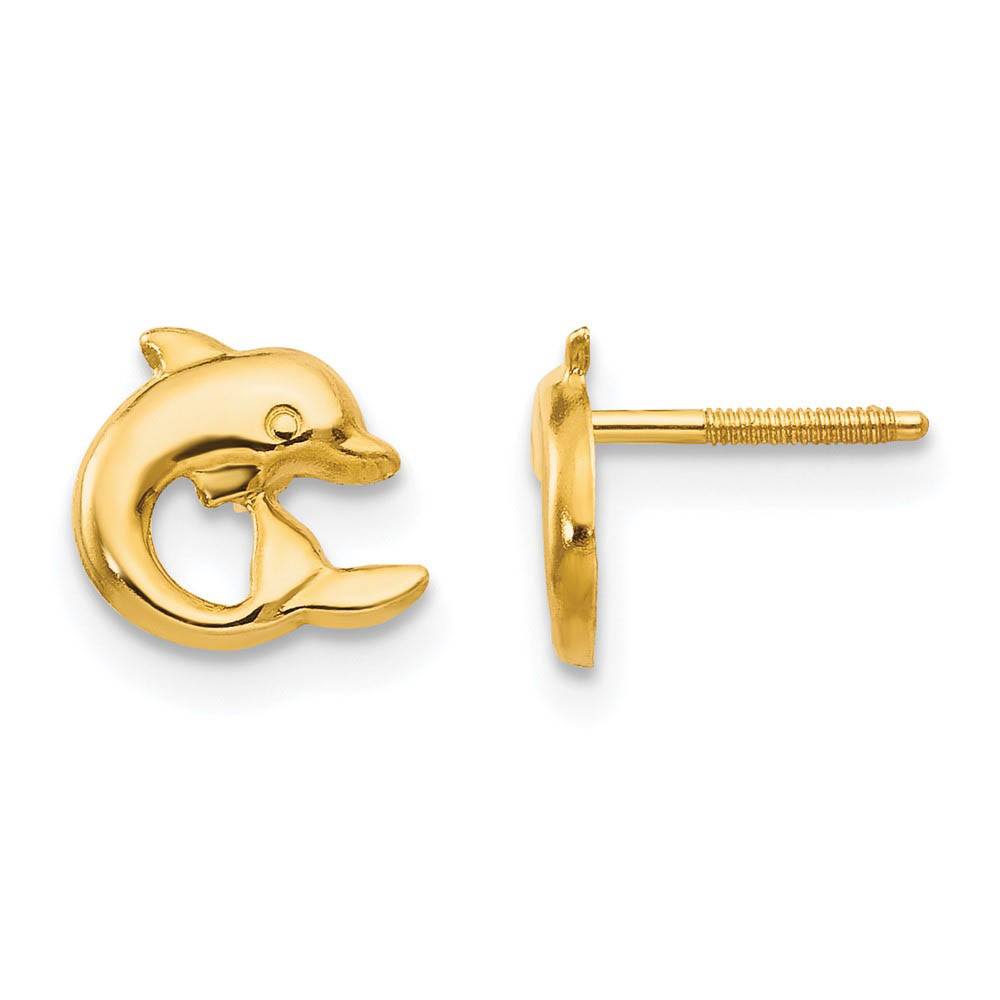 Kids 7mm Dolphin Screw Back Post Earrings in 14k Yellow Gold