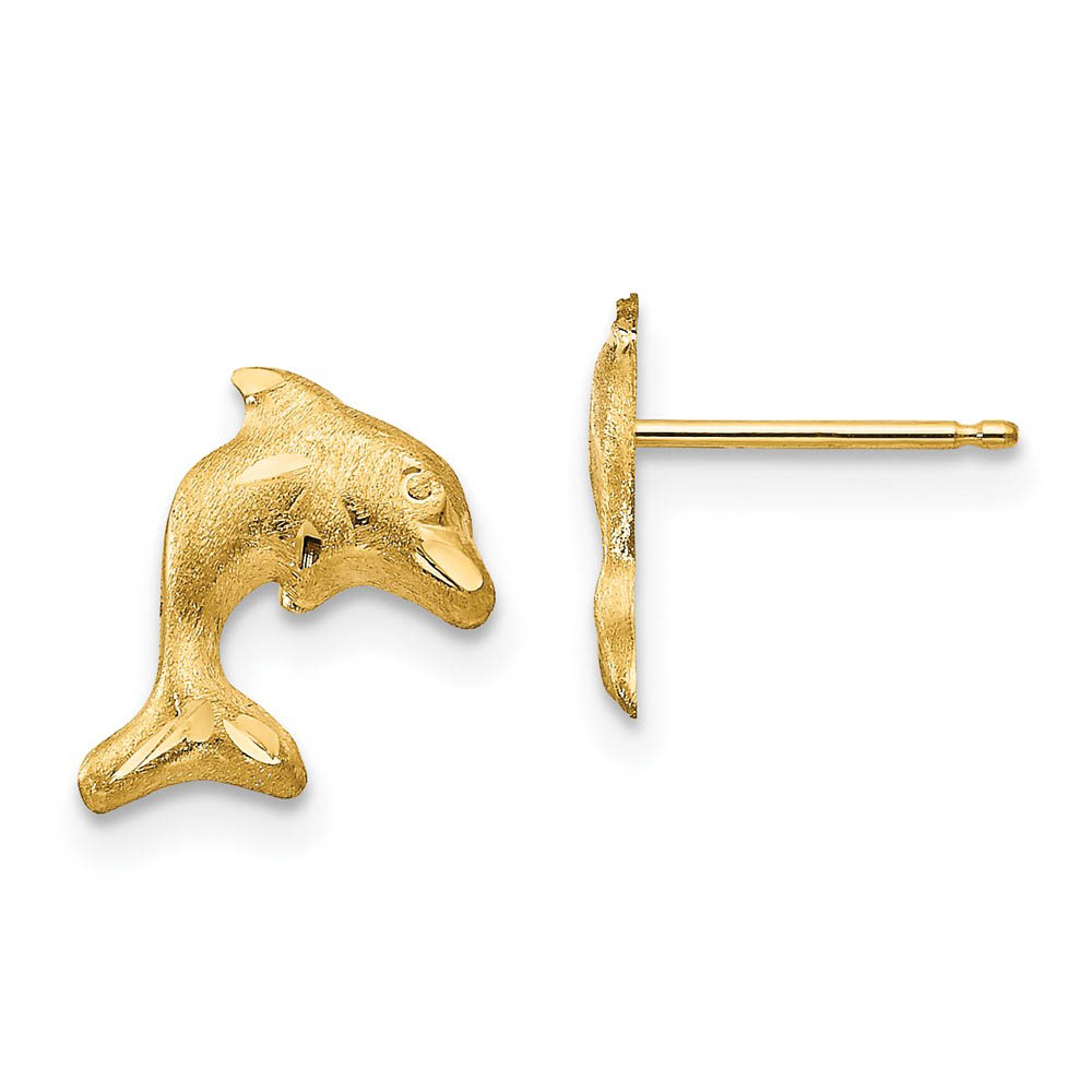 Kids Satin and Diamond-Cut Dolphin Post Earrings in 14k Yellow Gold