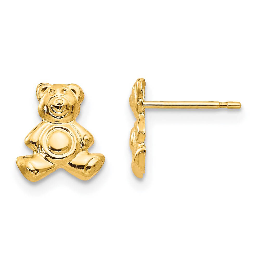 Kids Small Teddy Bear Post Earrings in 14k Yellow Gold