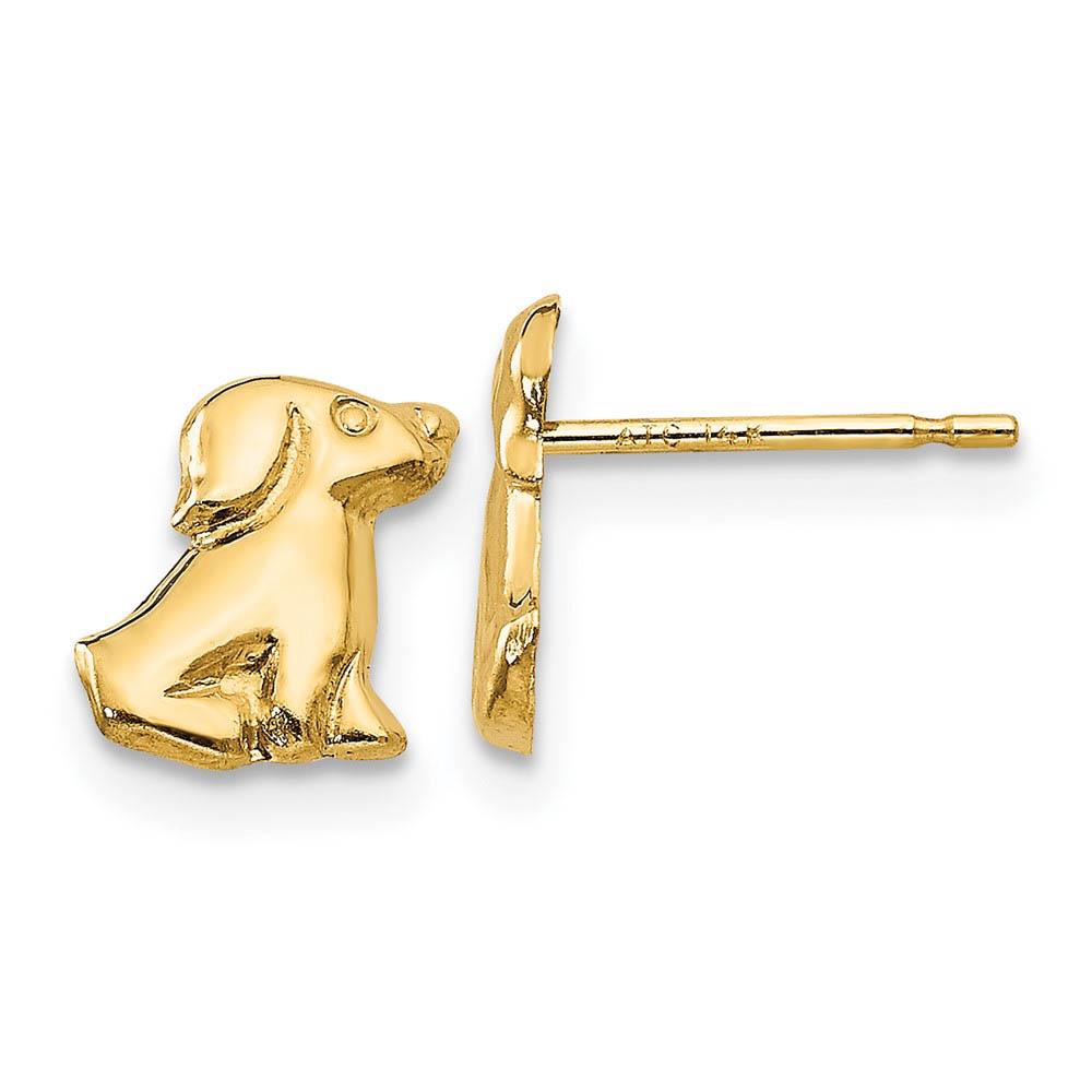 Kids Polished Puppy Earrings in 14k Yellow Gold