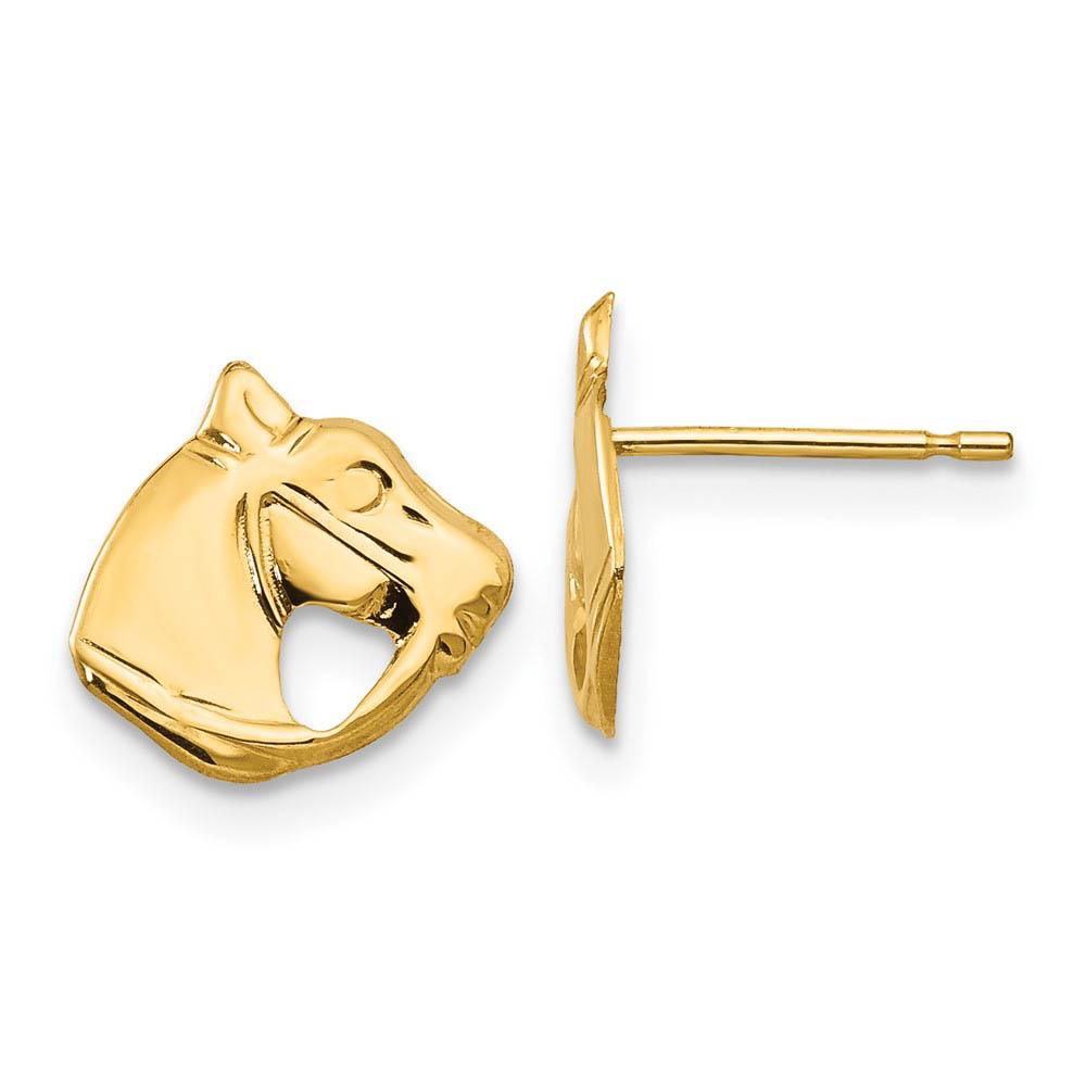 Kids Small Polished Horse Head Post Earrings in 14k Yellow Gold