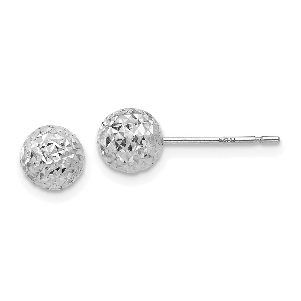 6mm Diamond Cut Ball Post Earrings in 14k White Gold