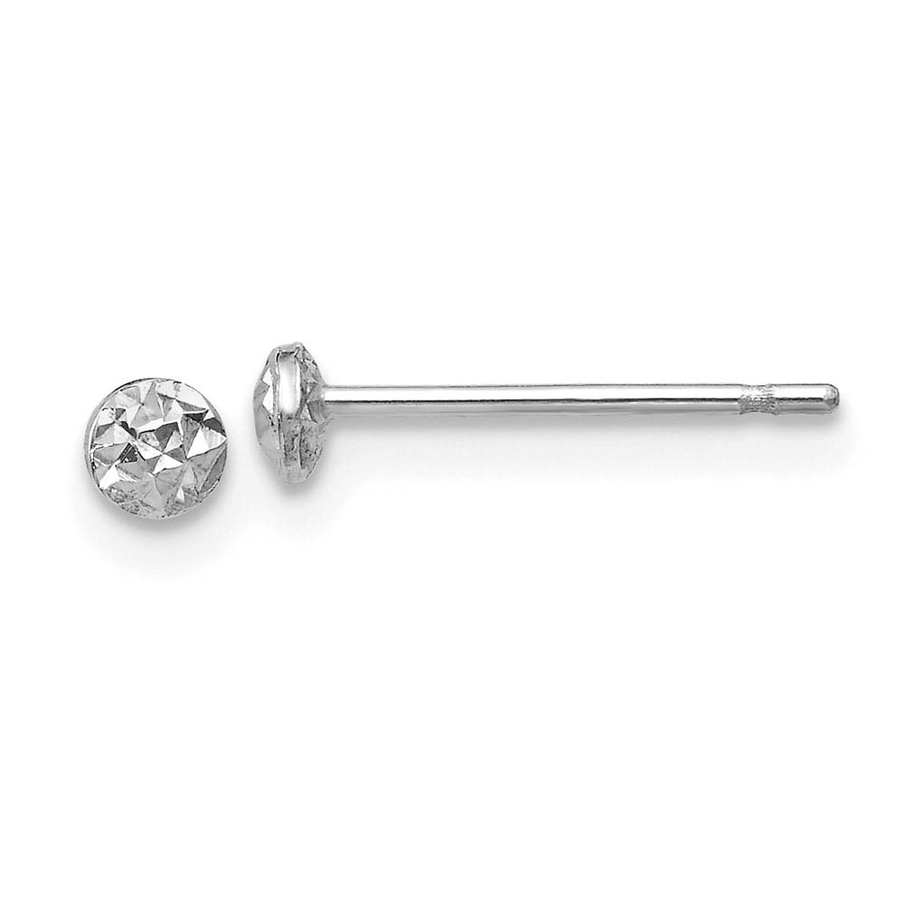 14K White Gold 3mm Hollow Diamond Cut Puffed Circle Post Earrings
