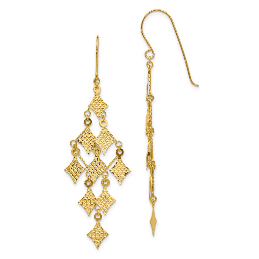 Diamond Cut Rhombus Chandelier Earrings in 14k Yellow Gold