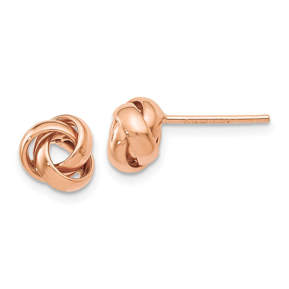 7mm Polished Love Knot Post Earrings in 14k Rose Gold