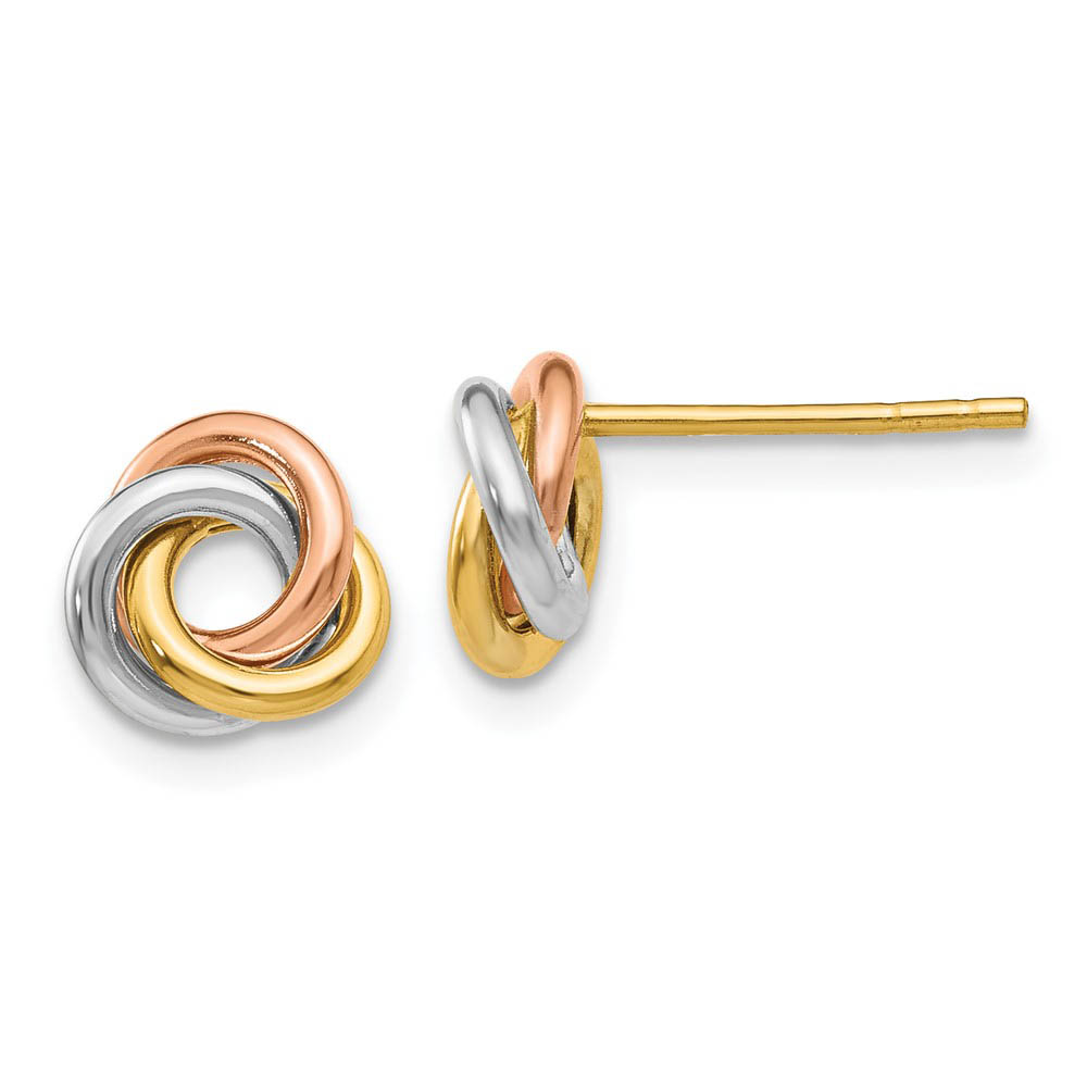 8mm Tri-Color Love Knot Earrings in 14k Gold