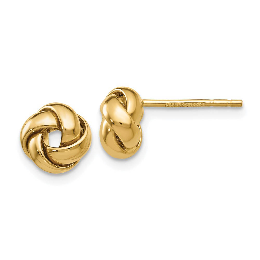 8mm Polished Love Knot Earrings in 14k Yellow Gold