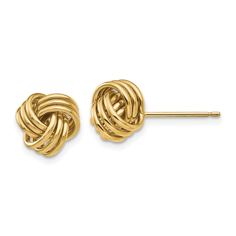 8mm Ridged Love Knot Earrings in 14k Yellow Gold