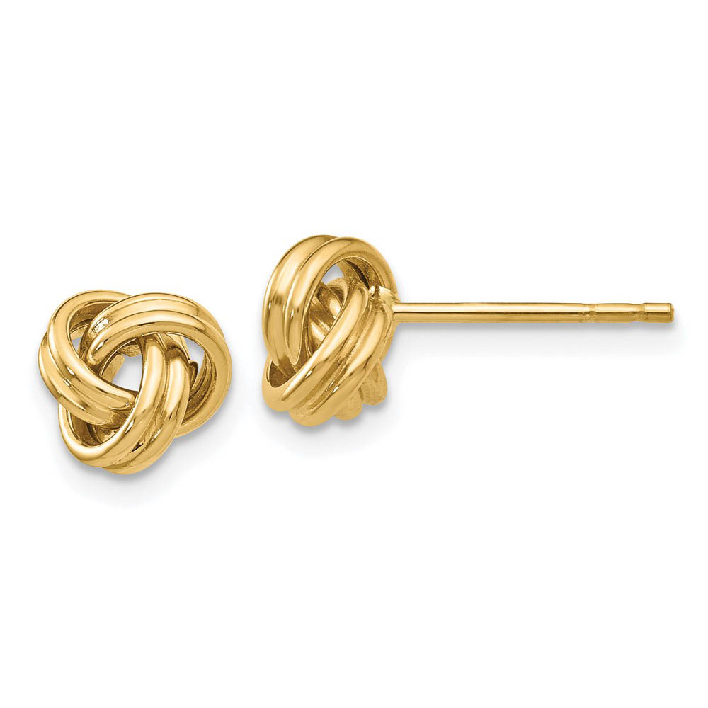 7mm Grooved Love Knot Post Earrings in 14k Yellow Gold