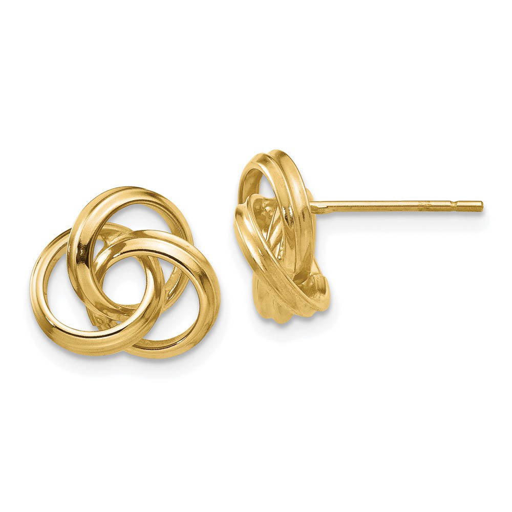 10mm Hollow Love Knot Post Earrings in 14k Yellow Gold