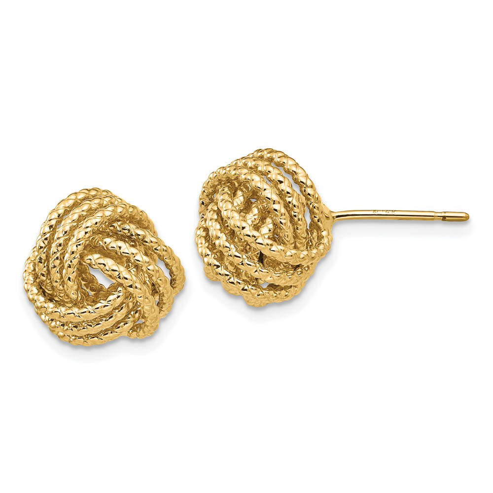 12mm Twisted Rope Love Knot Post Earrings in 14k Yellow Gold