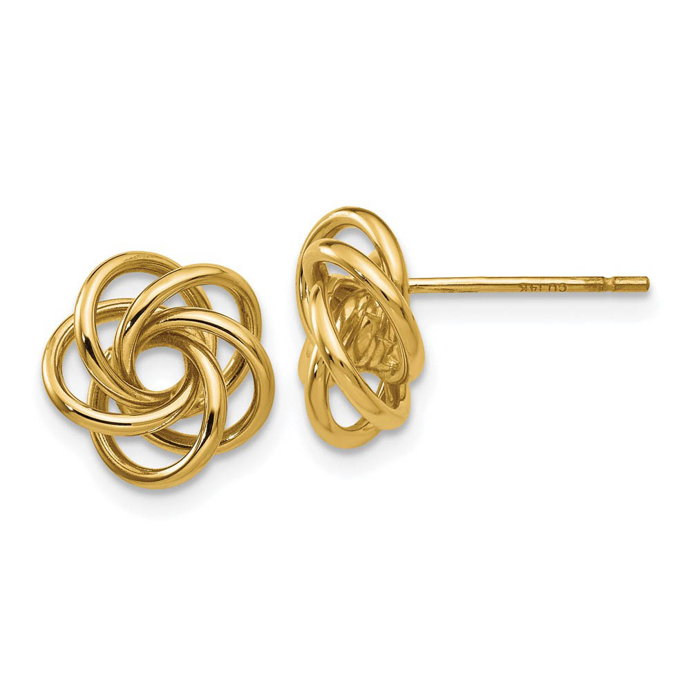 10mm Polished Love Knot Post Earrings in 14k Yellow Gold