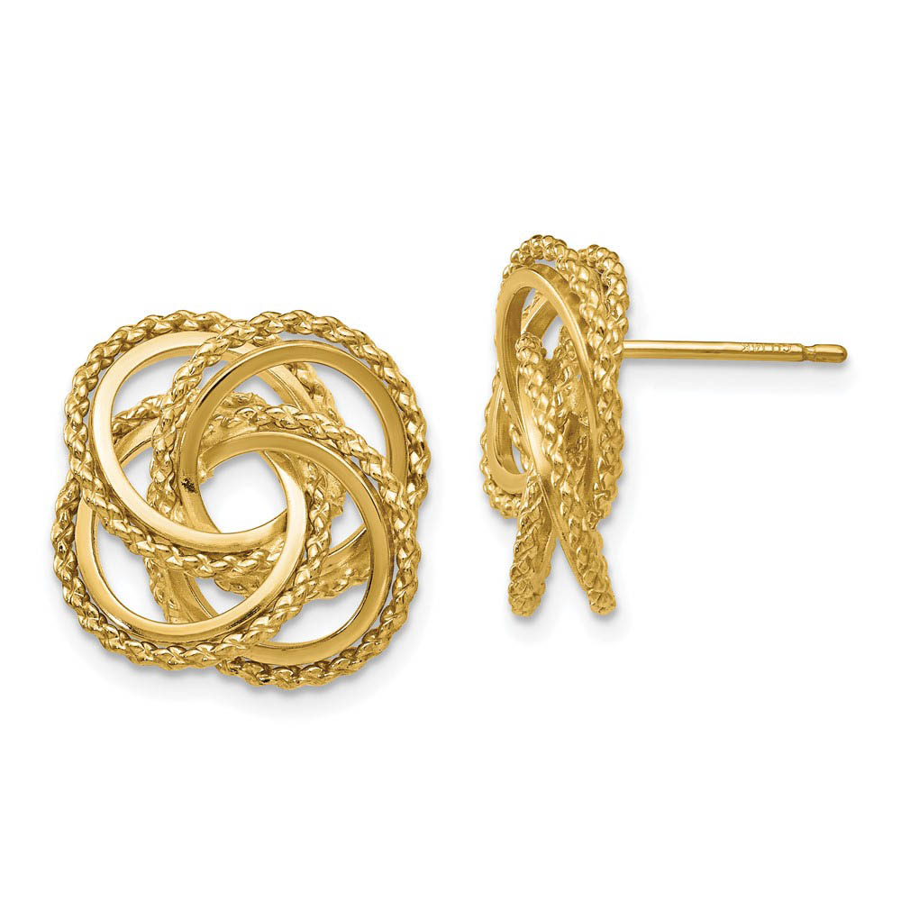 18mm Polished and Twisted Love Knot Earrings in 14k Yellow Gold
