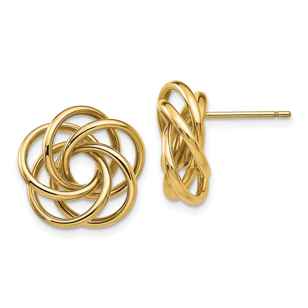15mm Polished Love Knot Earrings in 14k Yellow Gold