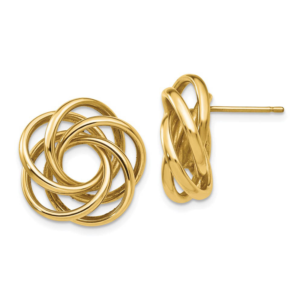 19mm Polished Love Knot Earrings in 14k Yellow Gold