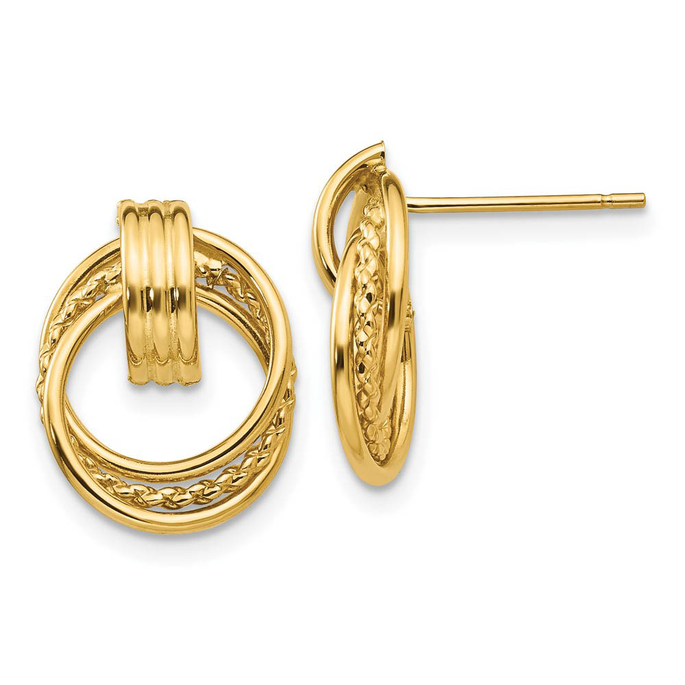 Polished and Twisted Circle Post Earrings in 14k Yellow Gold