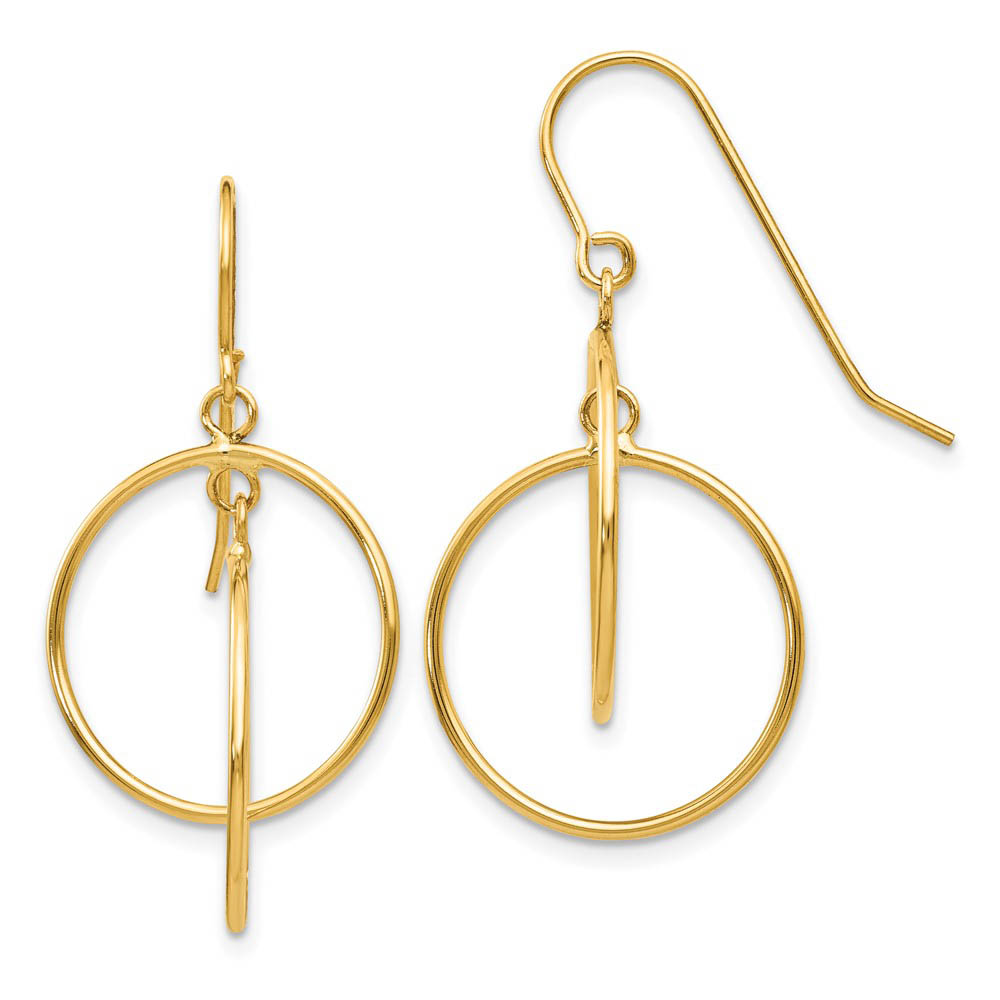 Double Circle Dangle Earrings in 14k Yellow Gold