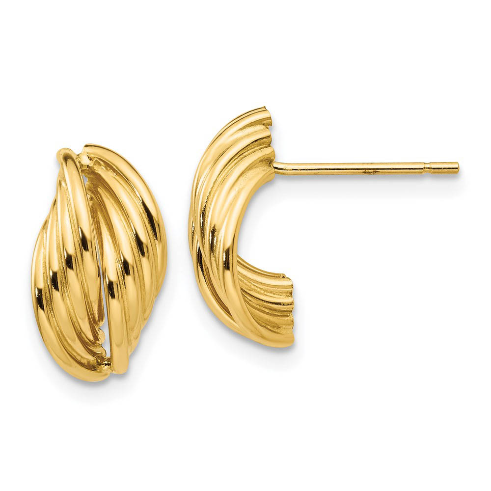 Polished Ridged Post Earrings in 14k Yellow Gold