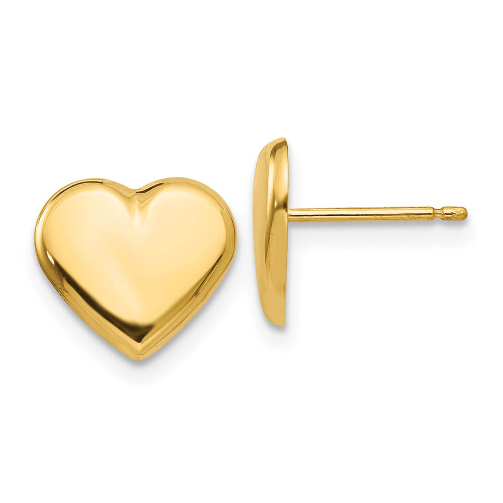10mm Polished Heart Post Earrings in 14k Yellow Gold
