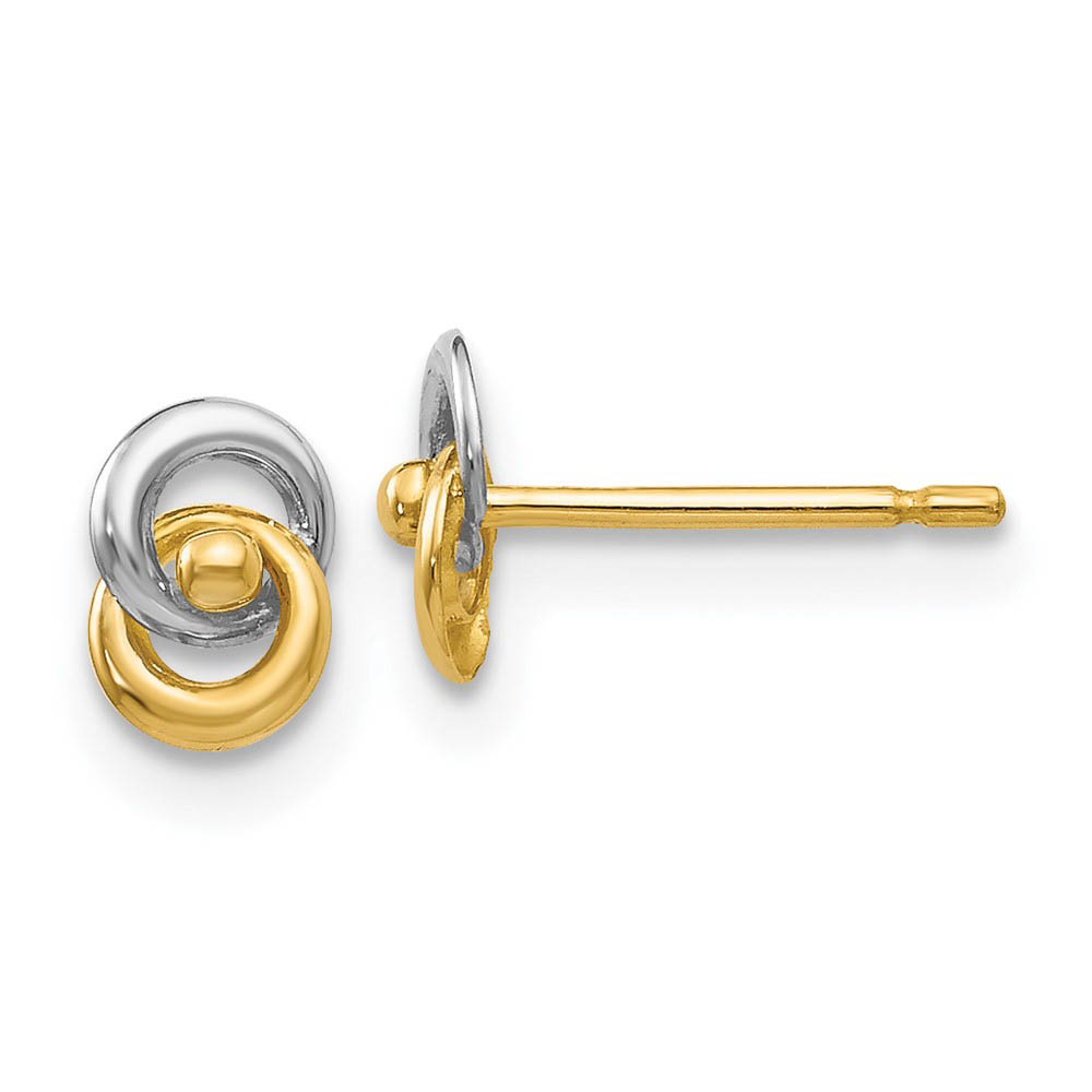 5mm Two Tone Love Knot Post Earrings in 14k Gold and Rhodium