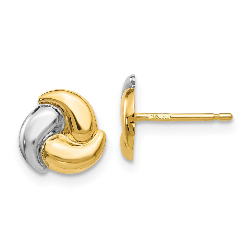 8mm 14k Yellow Gold and Rhodium Polished Two Tone Knot Post Earrings