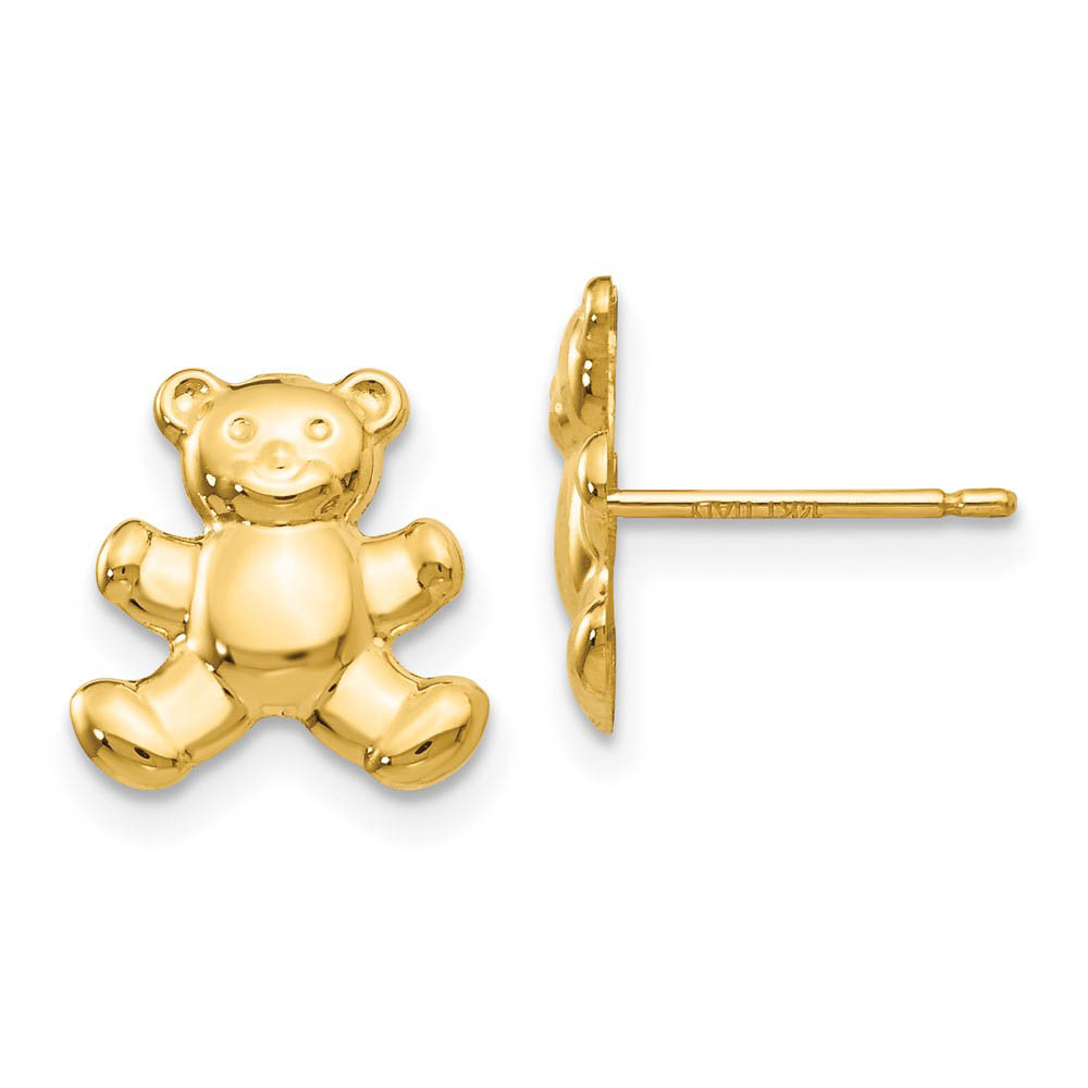 Kids 10mm Teddy Bear Post Earrings in 14k Yellow Gold