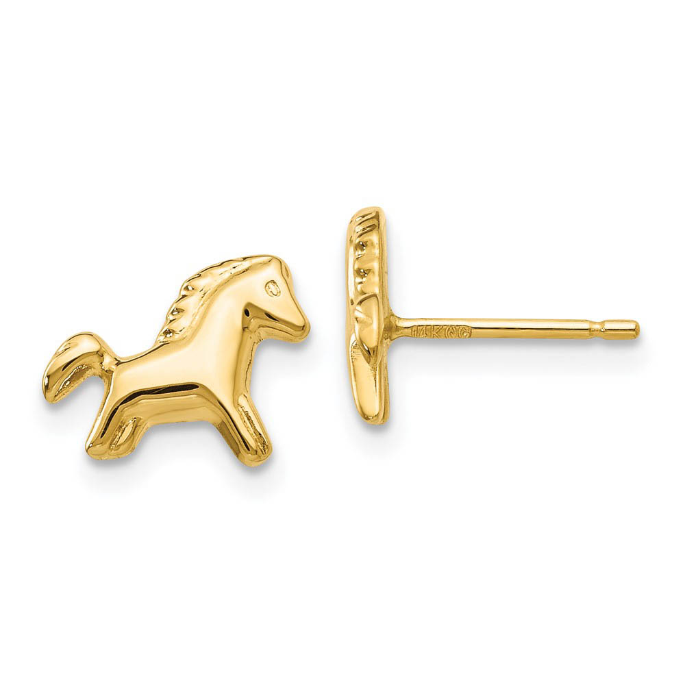 Kids 3D Polished Pony Earrings in 14k Yellow Gold