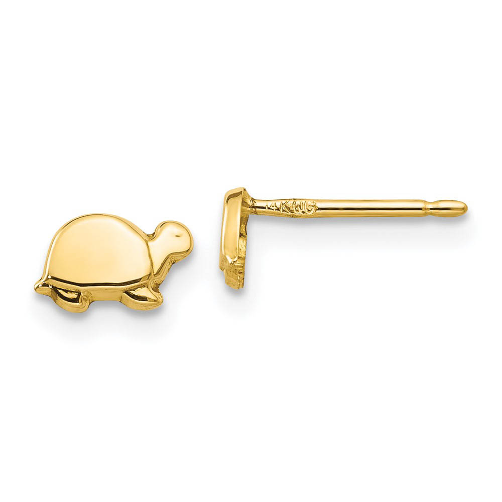 Kids 6mm Mini Turtle Post Earrings in 14k Yellow Gold