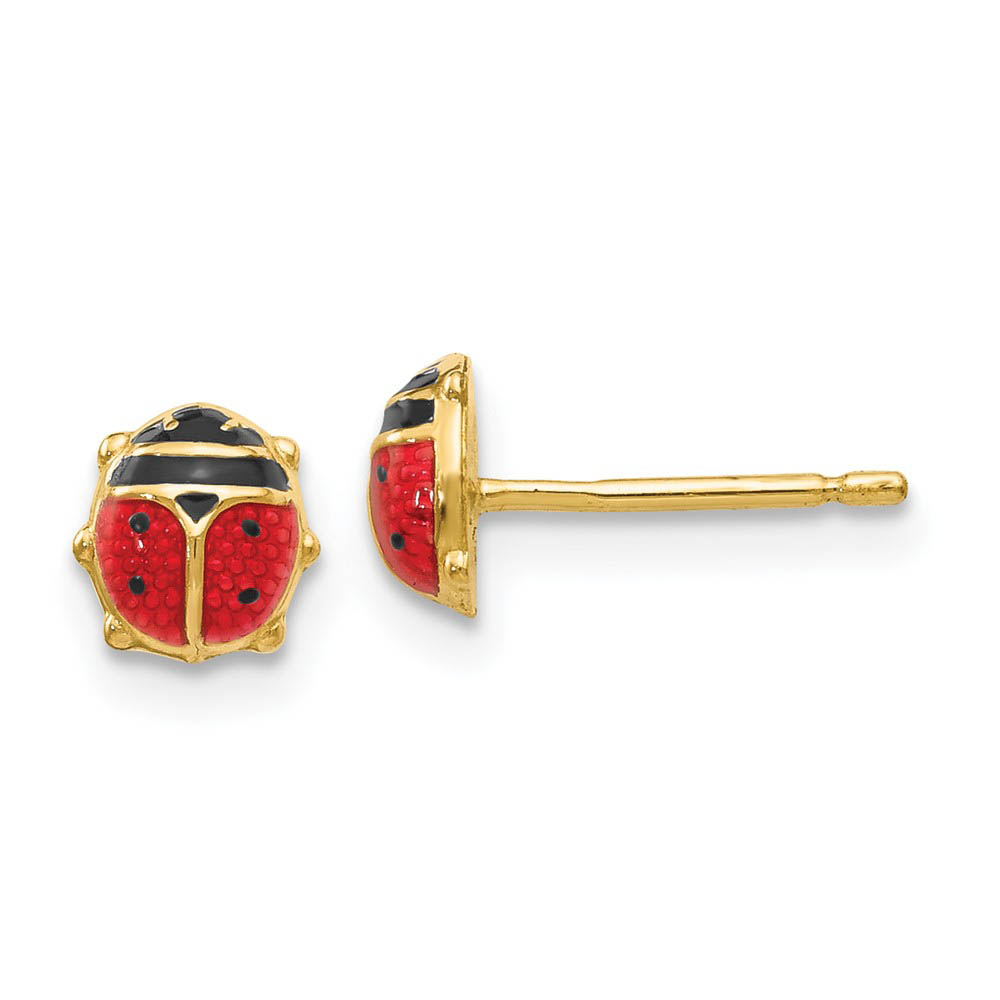 Kids 5mm Red Ladybug Post Earrings in 14k Yellow Gold and Enamel