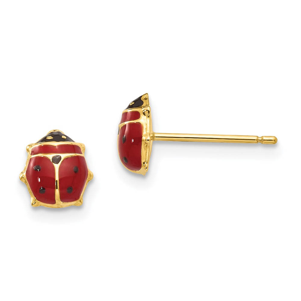 Kids 6mm Red Ladybug Post Earrings in 14k Yellow Gold and Enamel