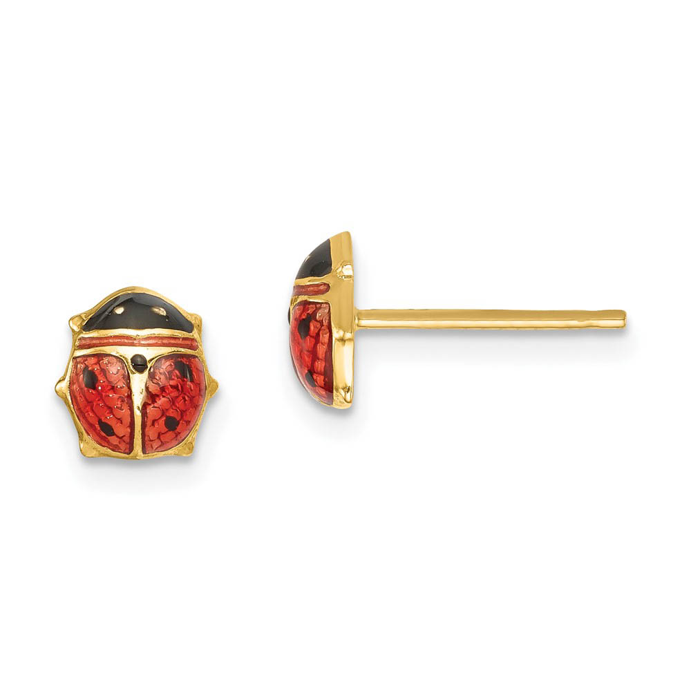 7mm Red Ladybug Post Earrings in 14k Yellow Gold and Enamel