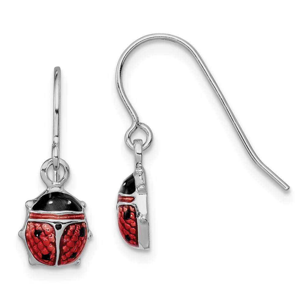 7mm Enameled Ladybug Dangle Earrings in Sterling Silver