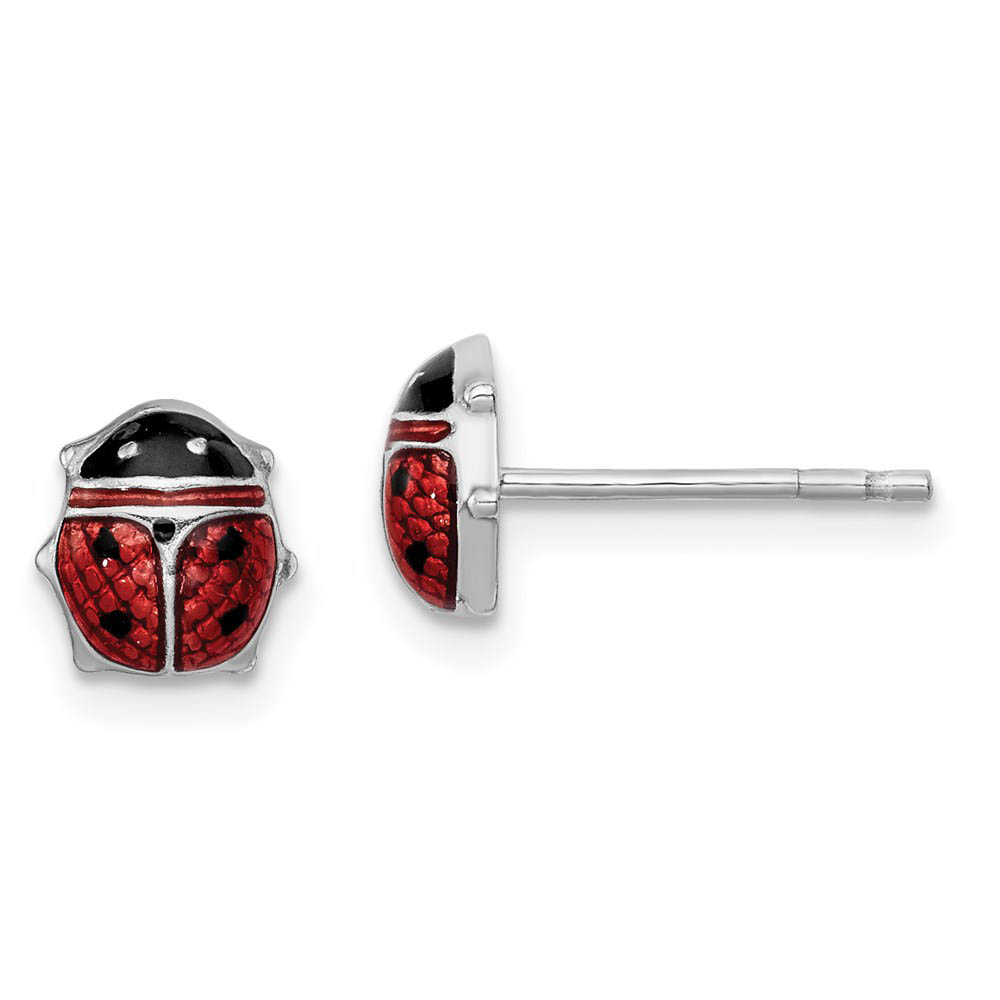 7mm Red Ladybug Post Earrings in Sterling Silver and Enamel