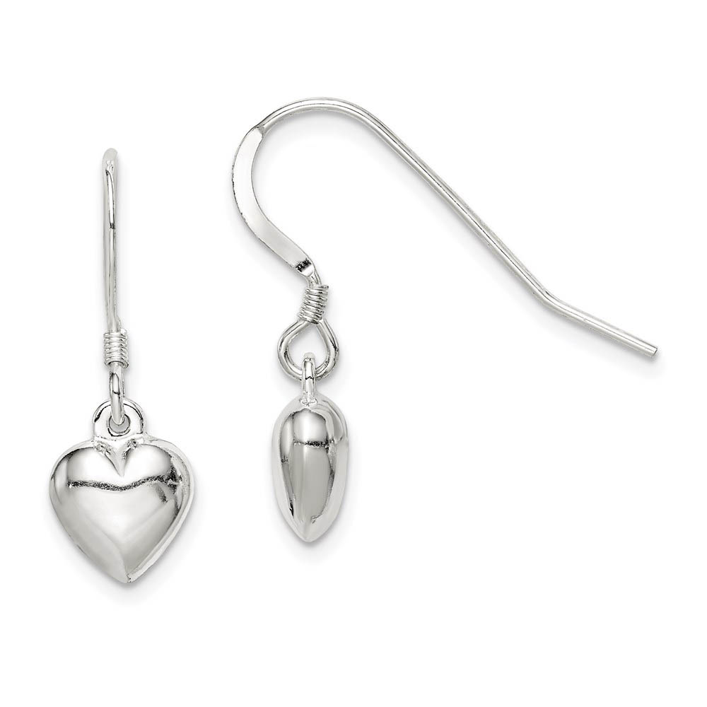 8mm Puffed Heart Dangle Earrings in Sterling Silver