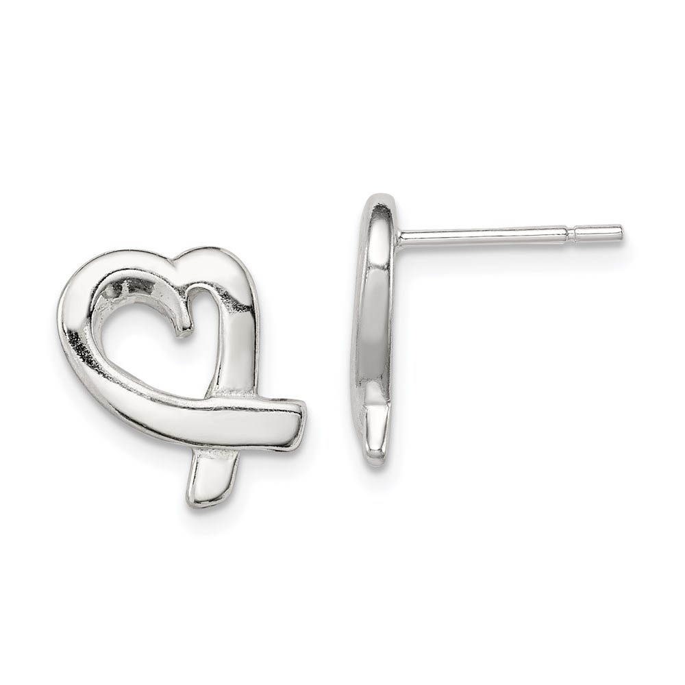 13mm Ribbon Heart Post Earrings in Sterling Silver