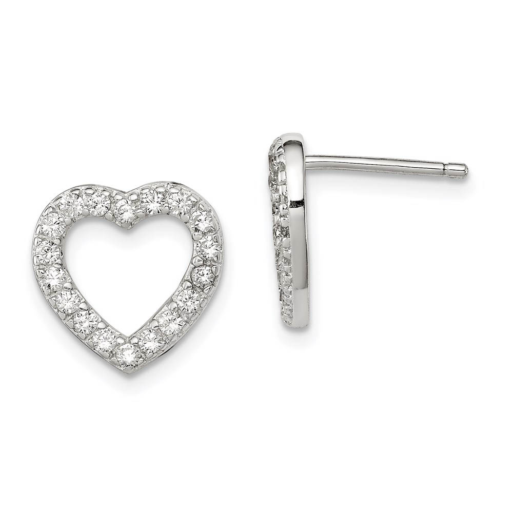 12mm Cubic Zirconia Heart Post Earrings in Sterling Silver