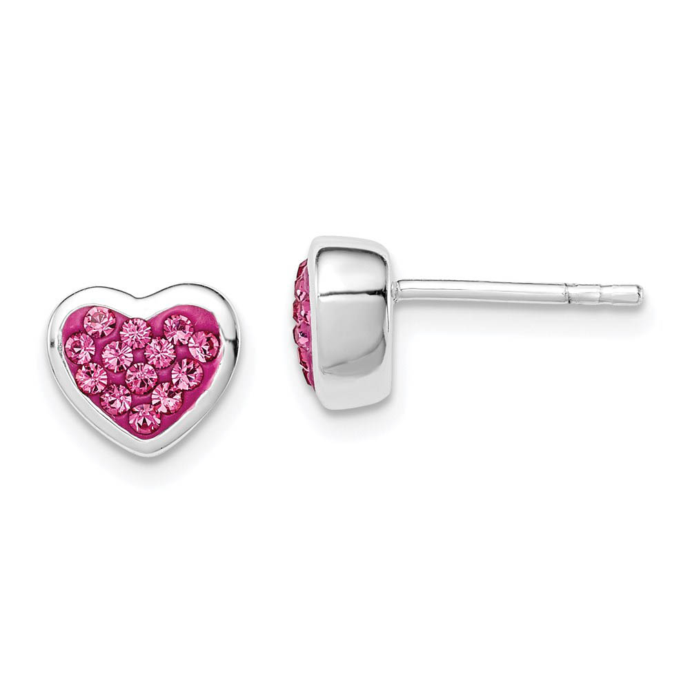 Kids 8mm Pink Cubic Zirconia Heart Post Earrings in Sterling Silver