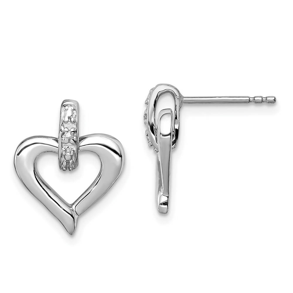 12mm Open Heart Diamond Accent Post Earrings in Sterling Silver