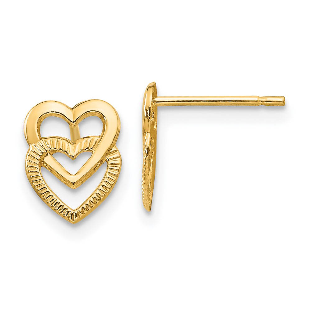 Stacked Open Hearts Post Earring in 14k Yellow Gold