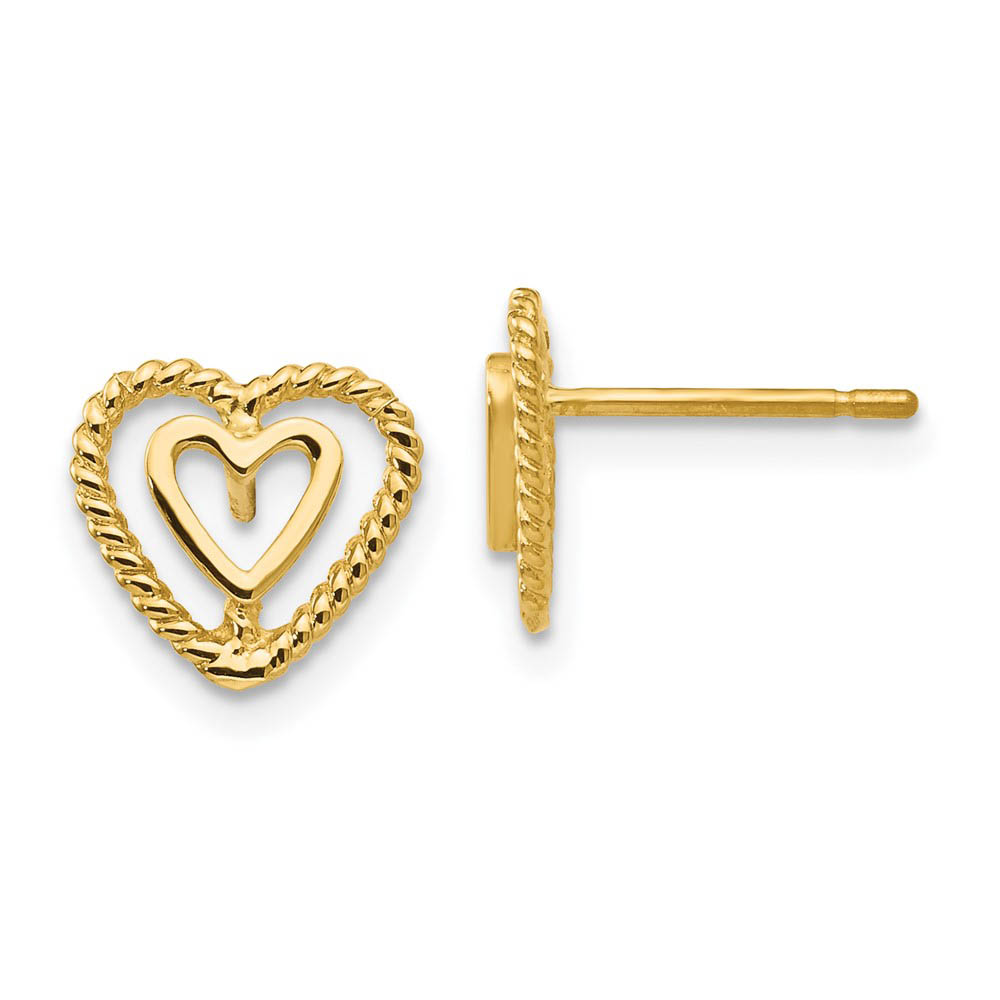 9mm Double Open Heart Post Earrings in 14k Yellow Gold