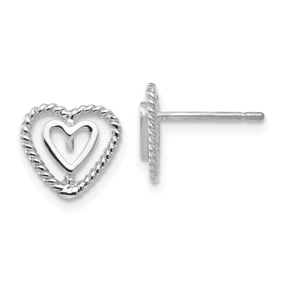 9mm Double Open Heart Post Earrings in 14k White Gold