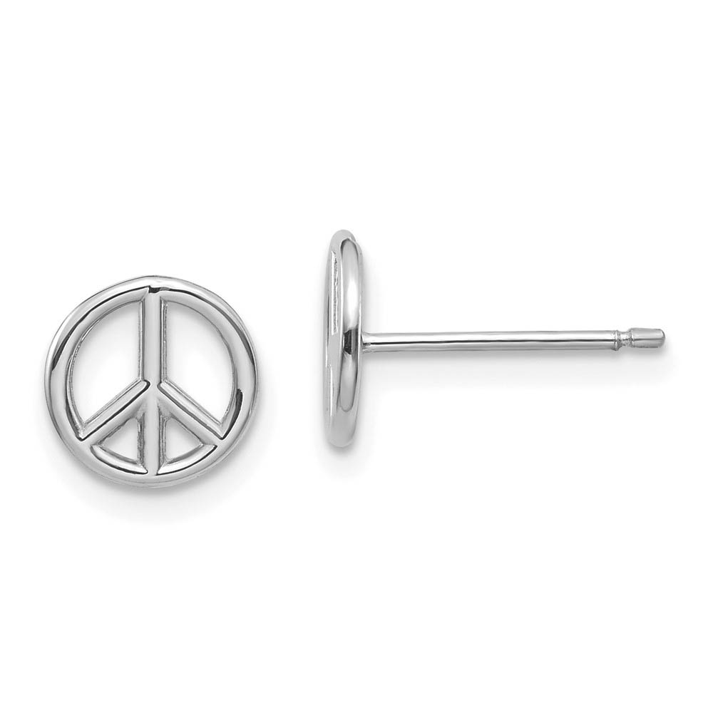 8mm 3D Peace Sign Post Earrings in 14k White Gold
