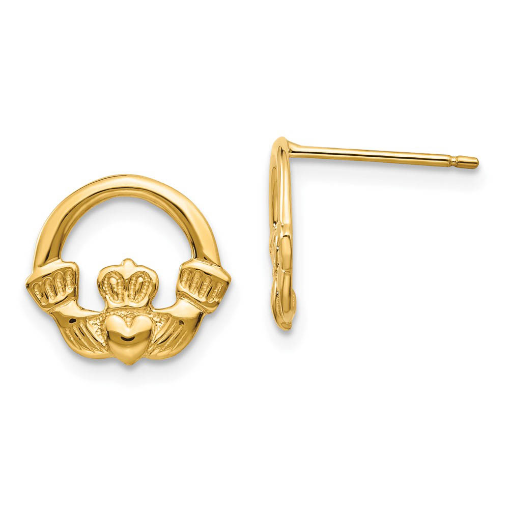 12mm Claddagh Post Earrings in 14k Yellow Gold