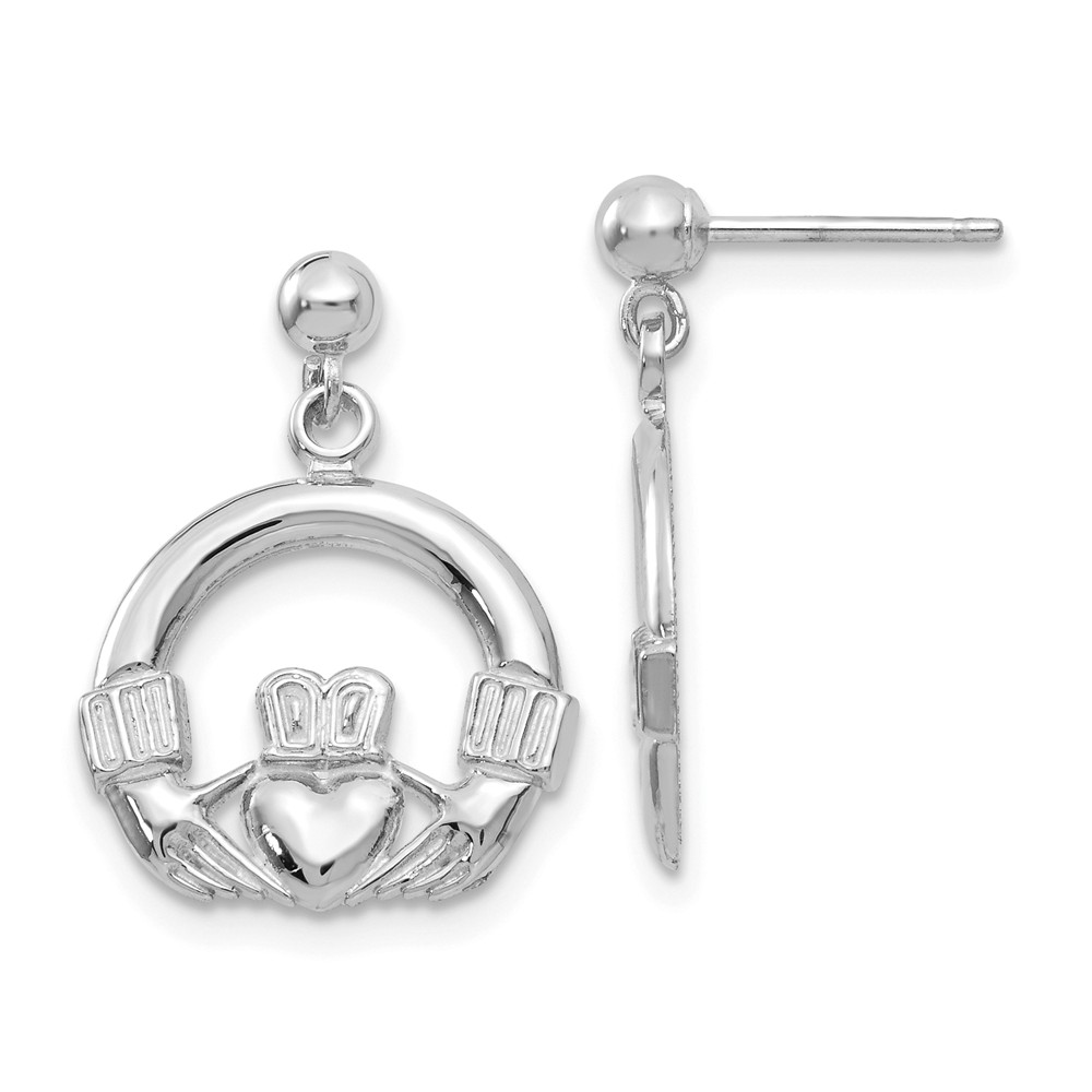 13mm Dangling Claddagh Post Earrings in 14k White Gold