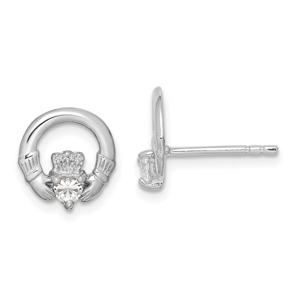 10mm Cubic Zirconia Claddagh Post Earrings in Sterling Silver