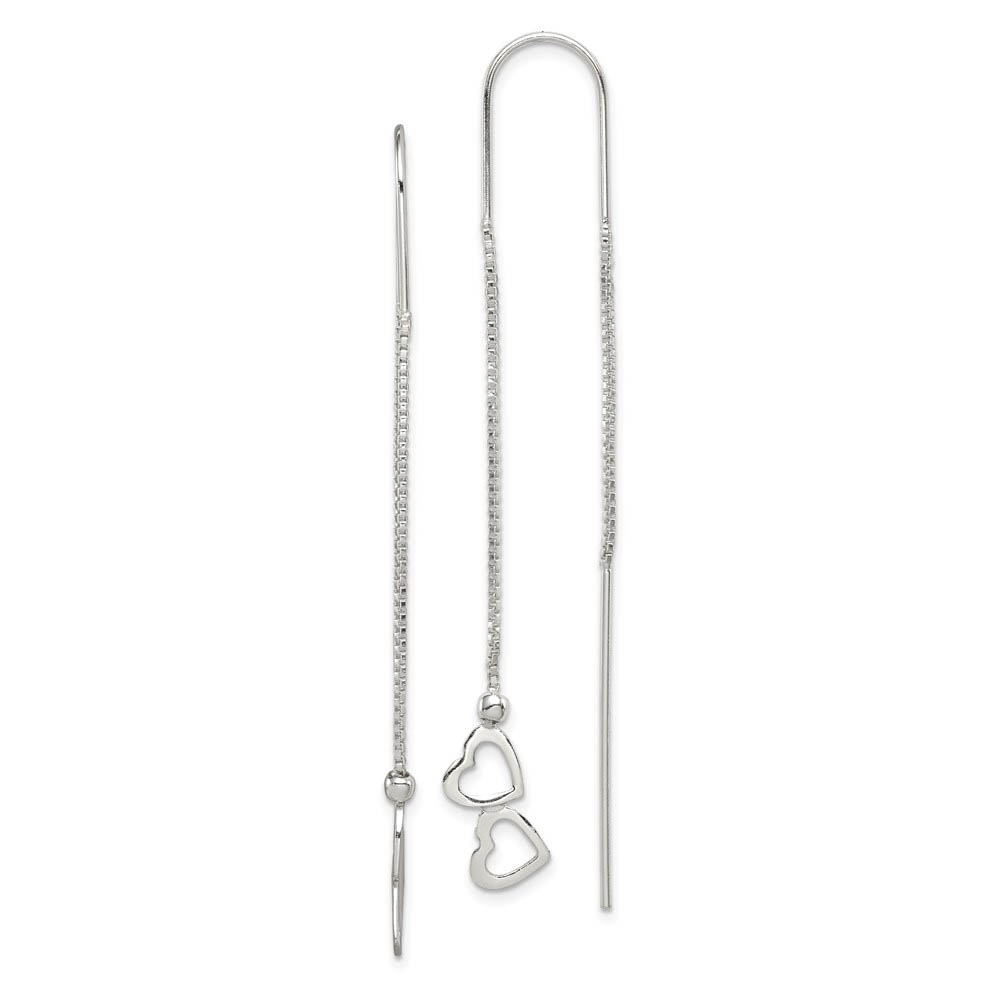 Small Double Heart Threader Earrings in Sterling Silver